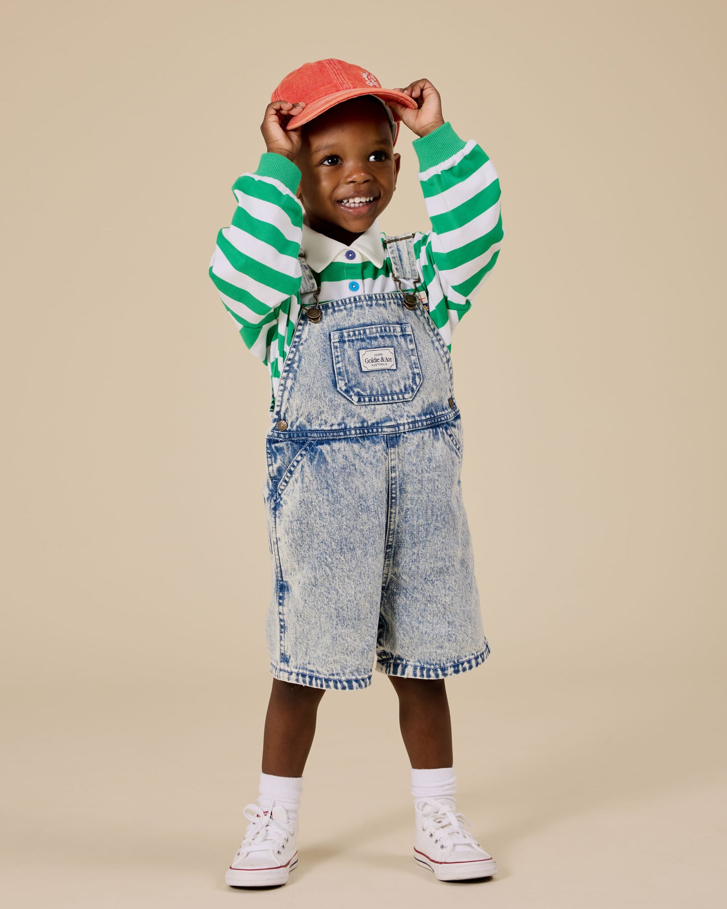 Tate Embroidered Denim Cap Apple Red