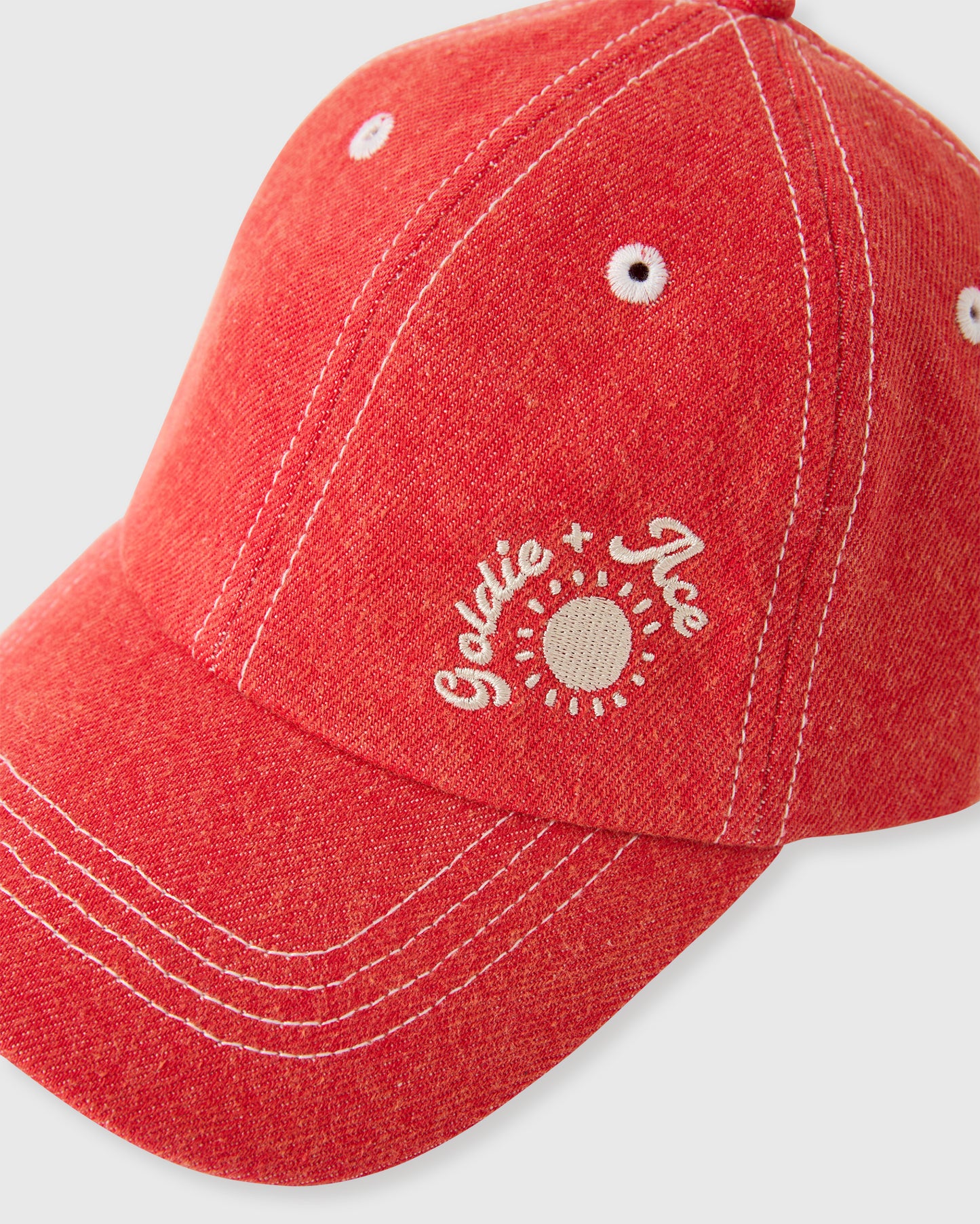 Tate Embroidered Denim Cap Apple Red