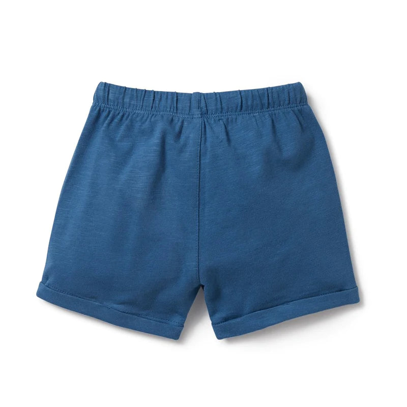 Dark Blue Organic Tie Front Shorts