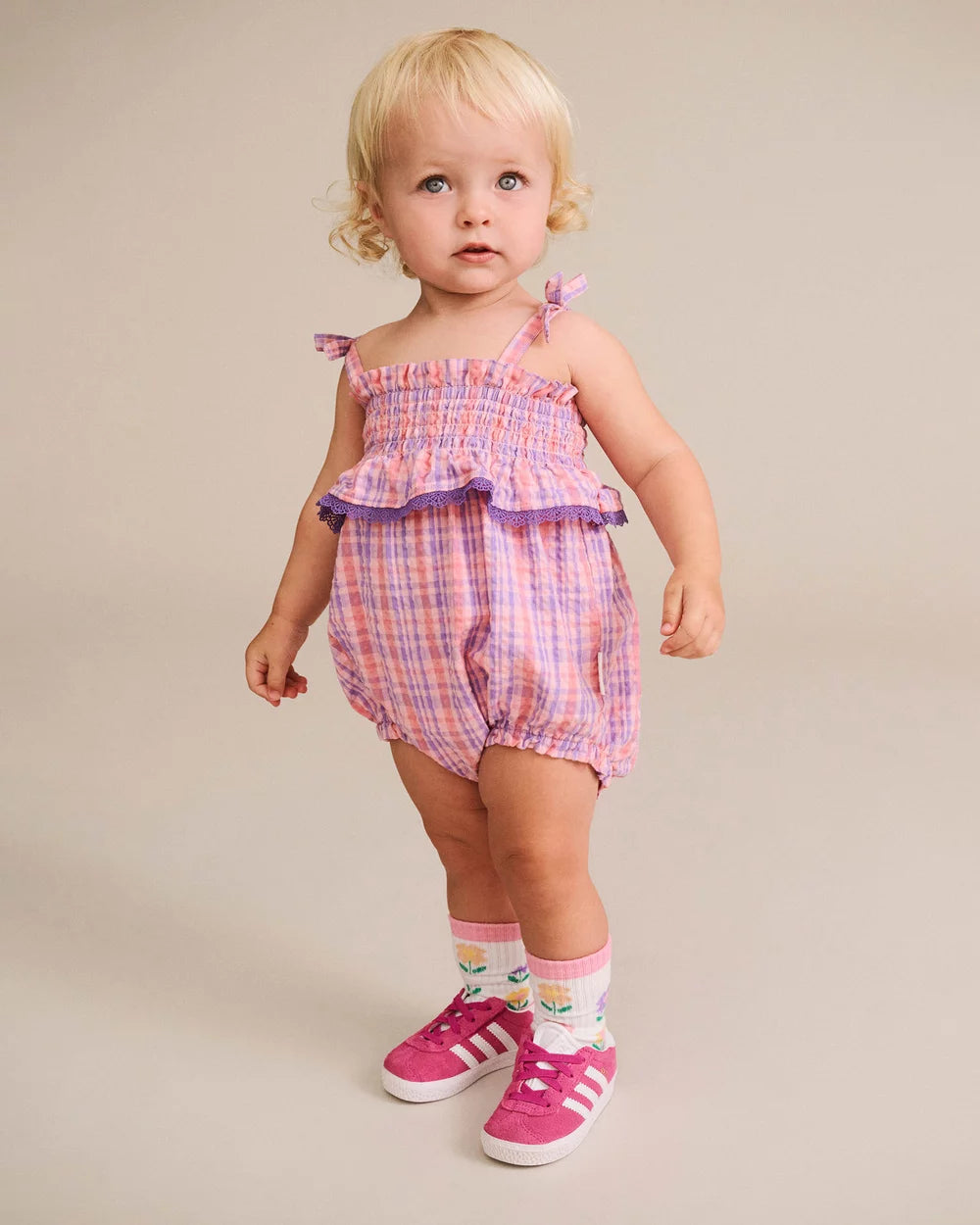 Tropical Check Tie Romper