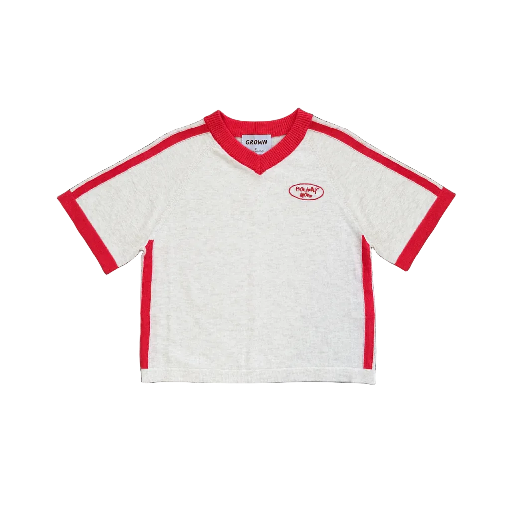 Organic Knitted Contrast Tee - Fiesta & Coconut