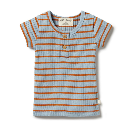 Organic Rib Top - Stripe Anchor Blue/Rust