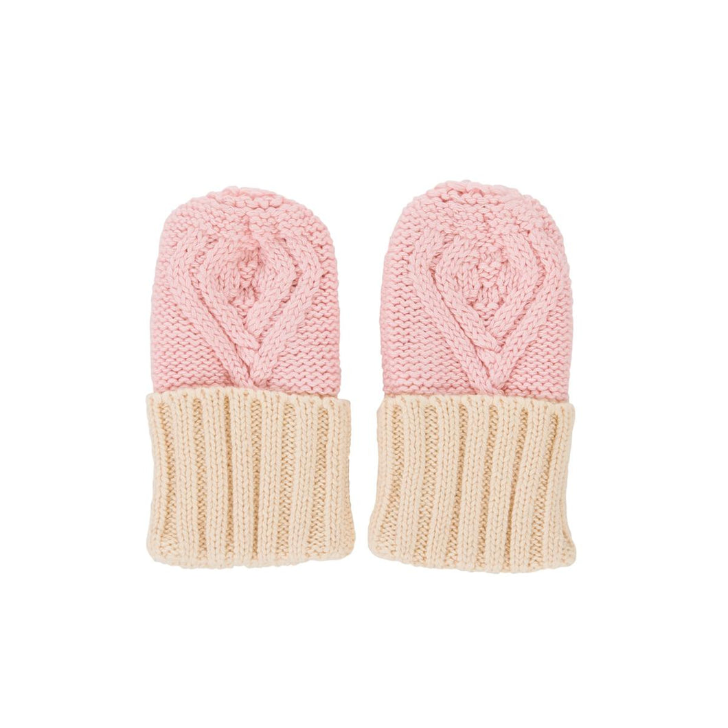 Cable Knit Mittens - Pink