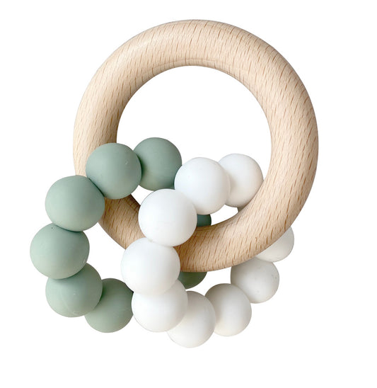 Double Silicone Teether Ring Sage White