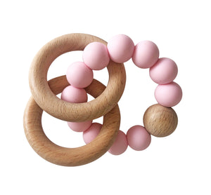 Natural Beechwood & Silicone Teether - Rosewater