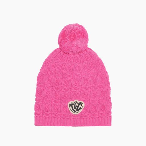 Bubblegum Pink Lace Knit Pom Pom Beanie