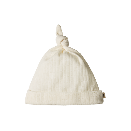 Knotted Beanie Pointelle - Natural